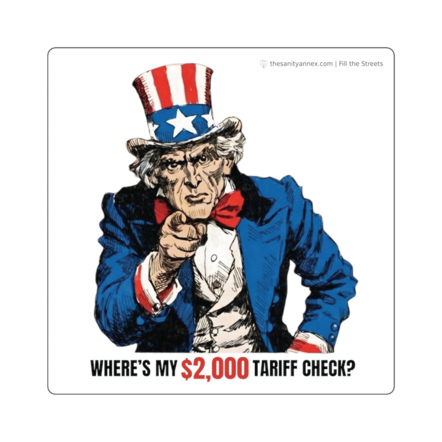 Uncle Sam: "Where's My $2,000 Check?"  — Sticker 3-Pack